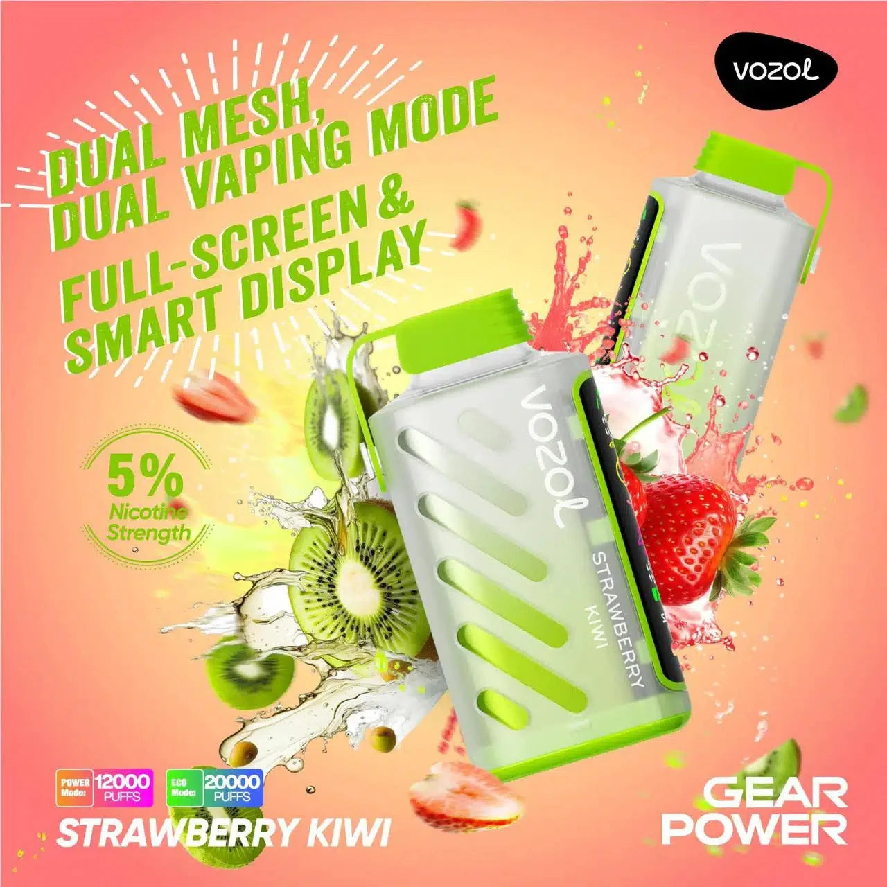 VOZOL GEAR POWER 20000 PUFFS - Strawberry Kiwi JustDoVaping VOZOL GEAR POWER 20000 PUFFS - Strawberry Kiwi JustDoVaping