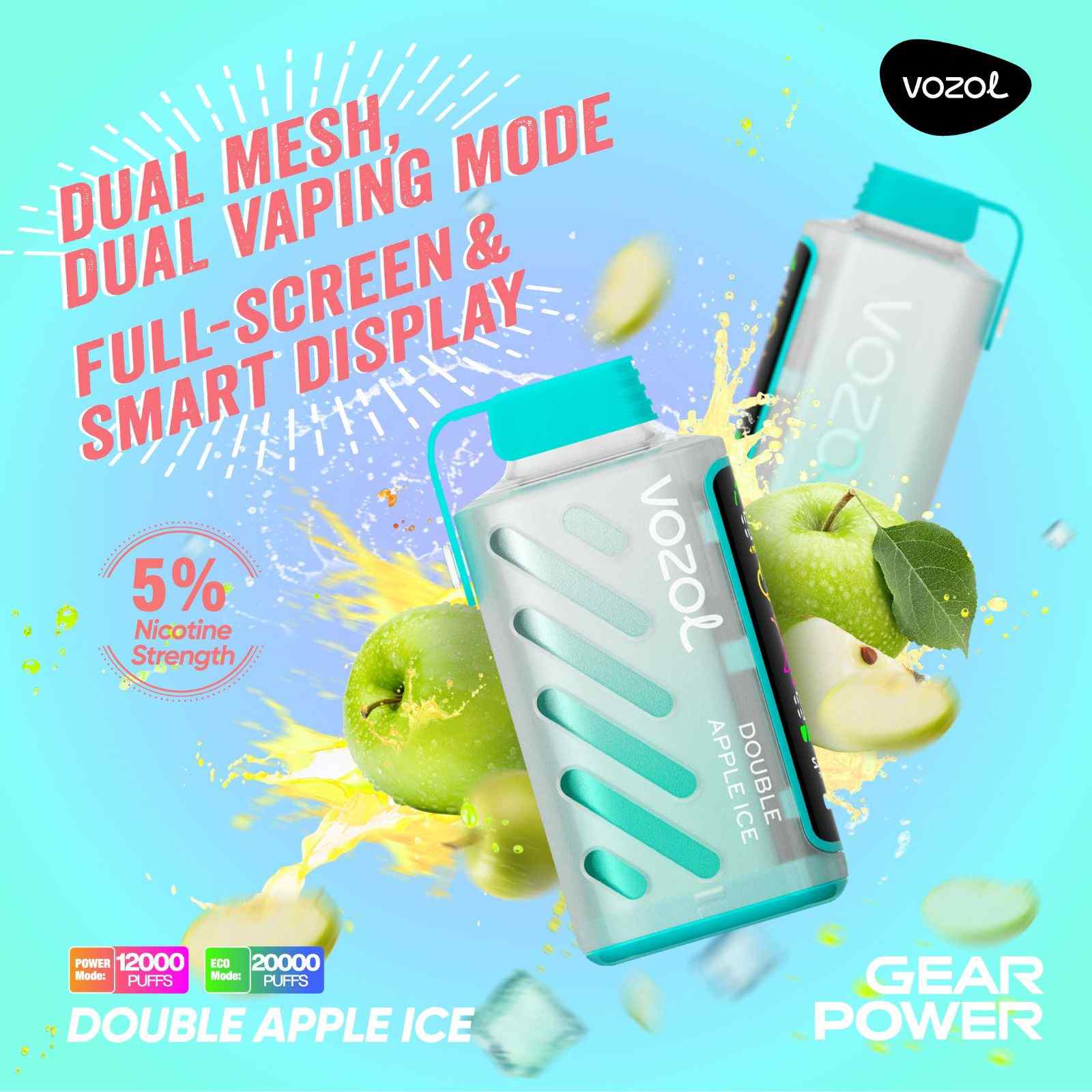 VOZOL GEAR POWER 20000 PUFFS - Double Apple Ice JustDoVaping VOZOL GEAR POWER 20000 PUFFS - Double Apple Ice JustDoVaping