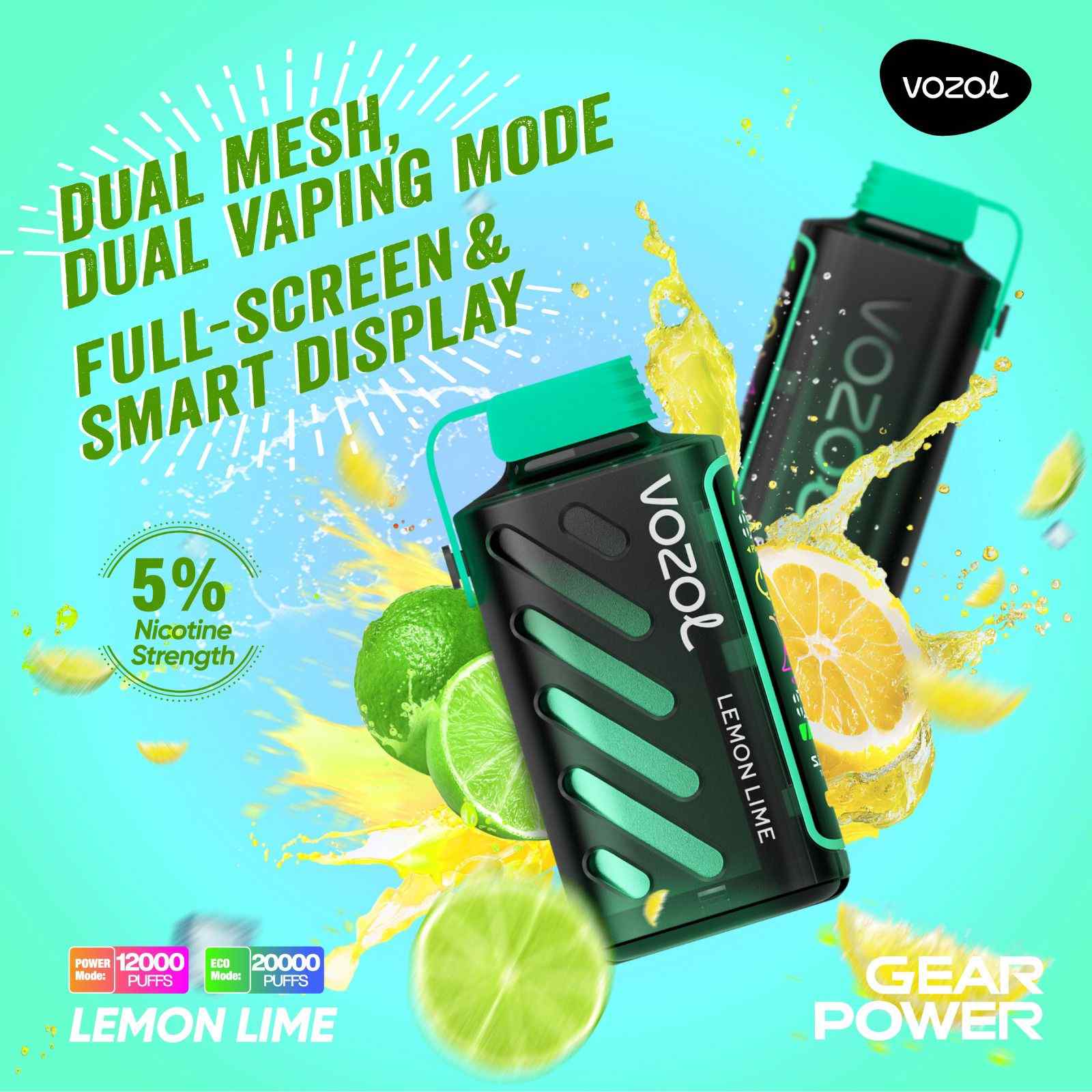 VOZOL GEAR POWER 20000 PUFFS - Lemon Lime JustDoVaping VOZOL GEAR POWER 20000 PUFFS - Lemon Lime JustDoVaping