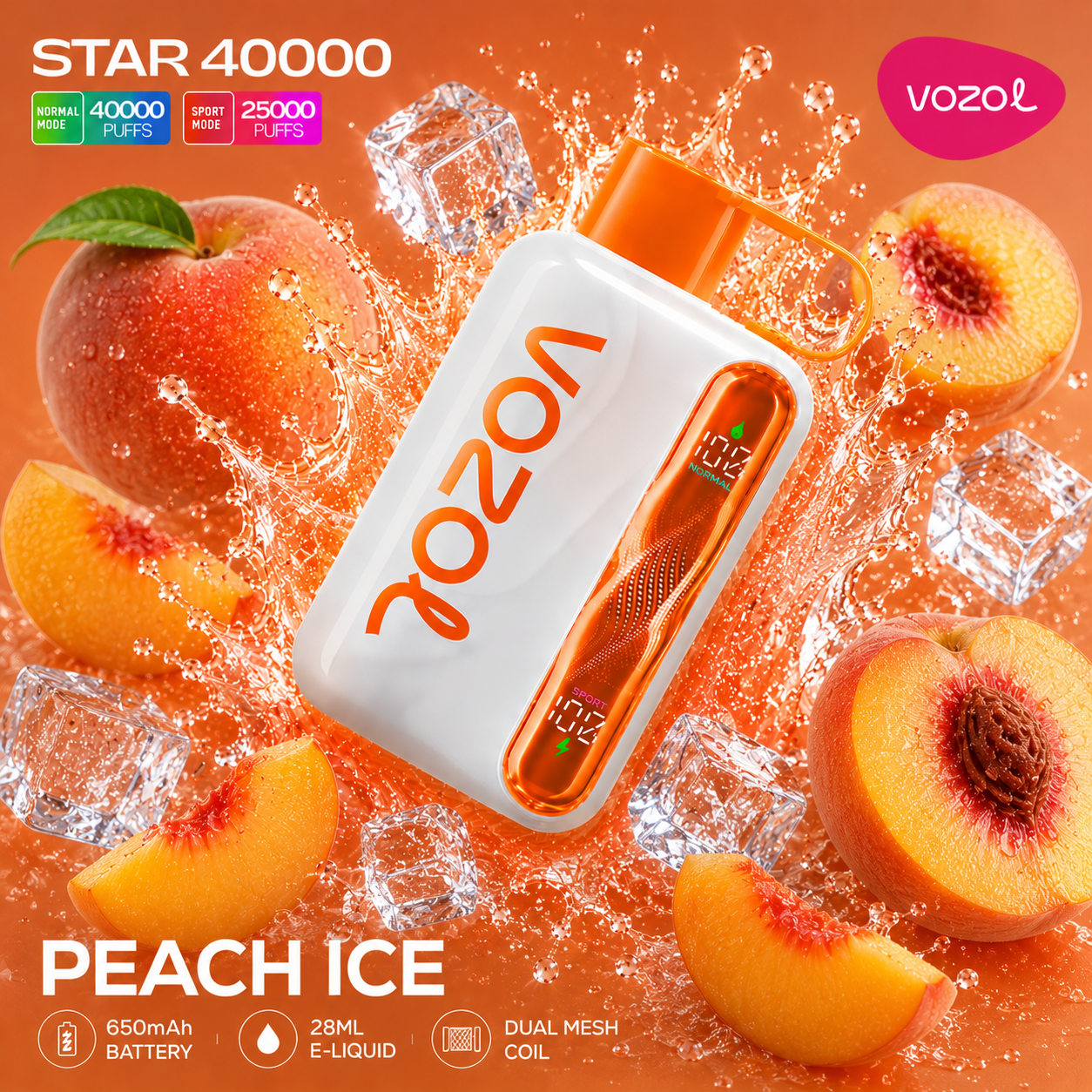 VOZOL STAR 40000 PUFFS - Peach Ice