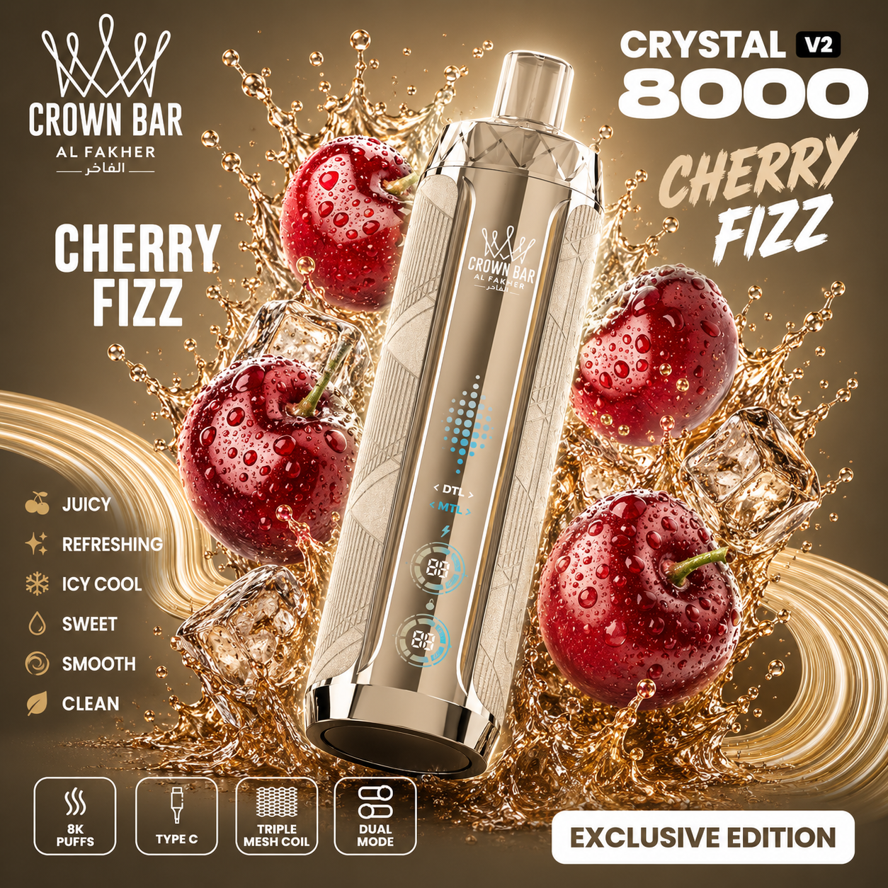Al Fakher CRYSTAL V2 8000 Puffs - Cherry Fiesta
