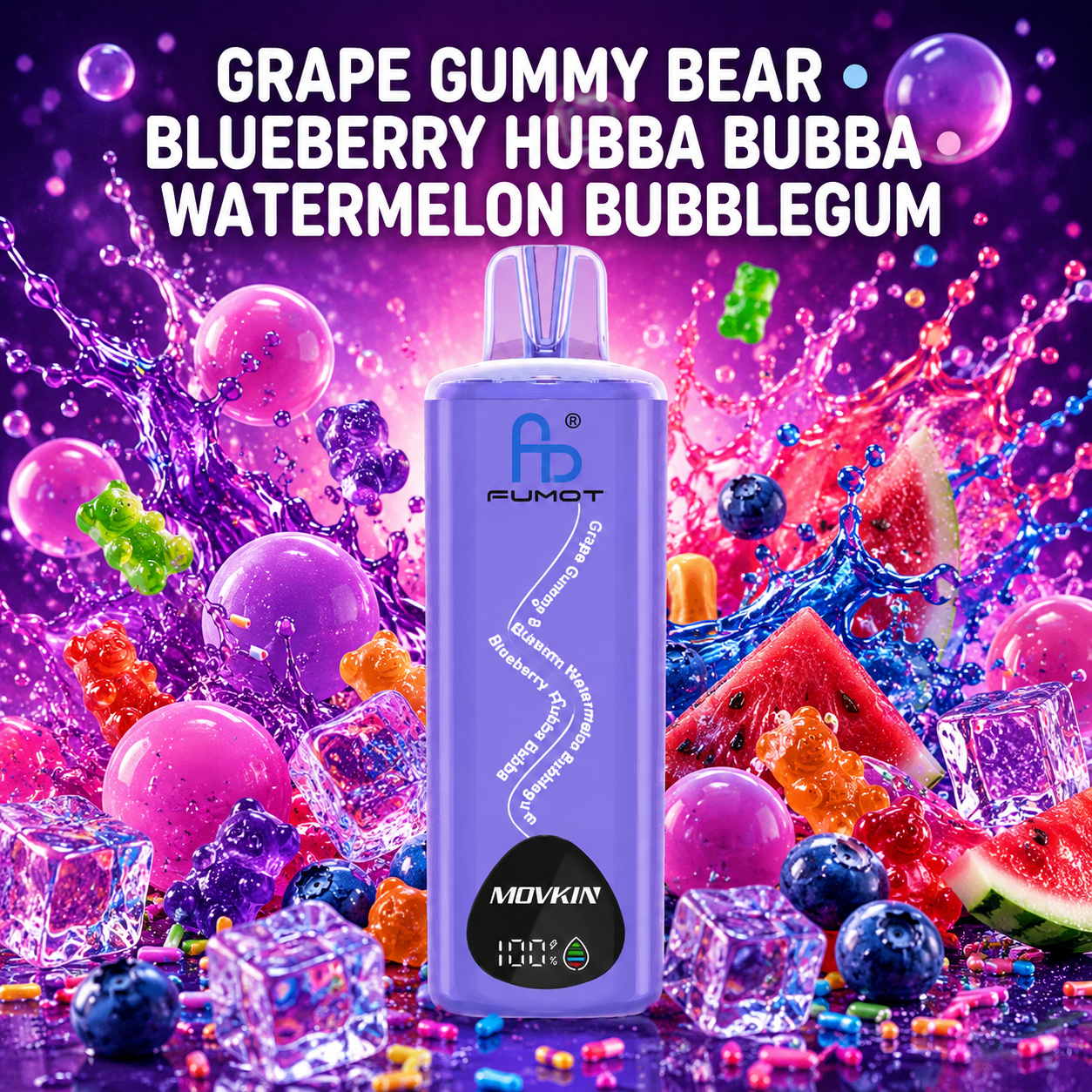 Fumot RandM Eco 3in1 24000 Puffs - Grape Gummy Bear - Blueberry Hubba Bubba - Watermelon Bubblegum