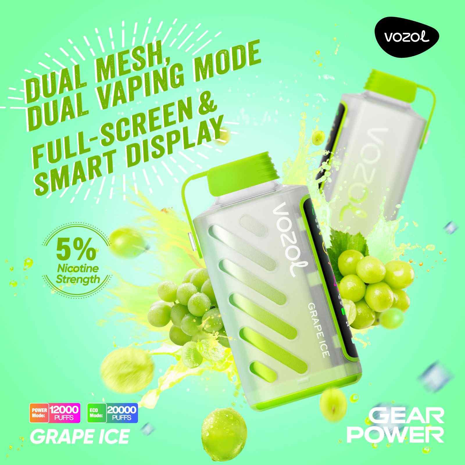 VOZOL GEAR POWER 20000 PUFFS - Grape Ice JustDoVaping VOZOL GEAR POWER 20000 PUFFS - Grape Ice JustDoVaping