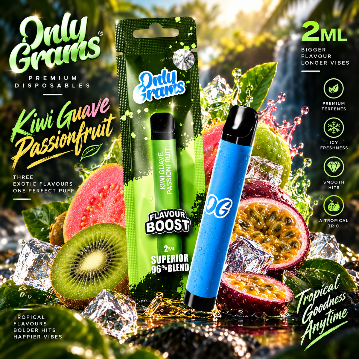 ONLY GRAMS SUPERIOR VAPE 96% Kiwi Guave Passionfruit 2ML