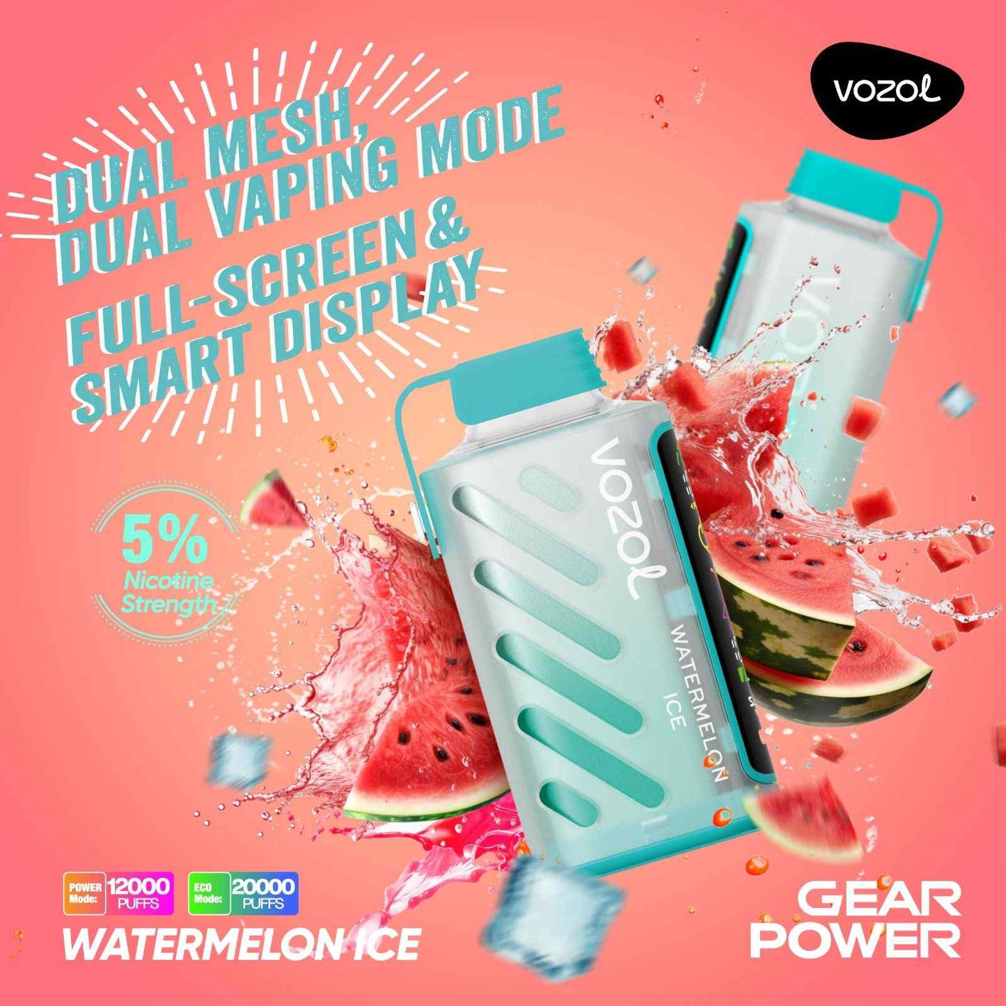 VOZOL GEAR POWER 20000 PUFFS - Watermelon Ice