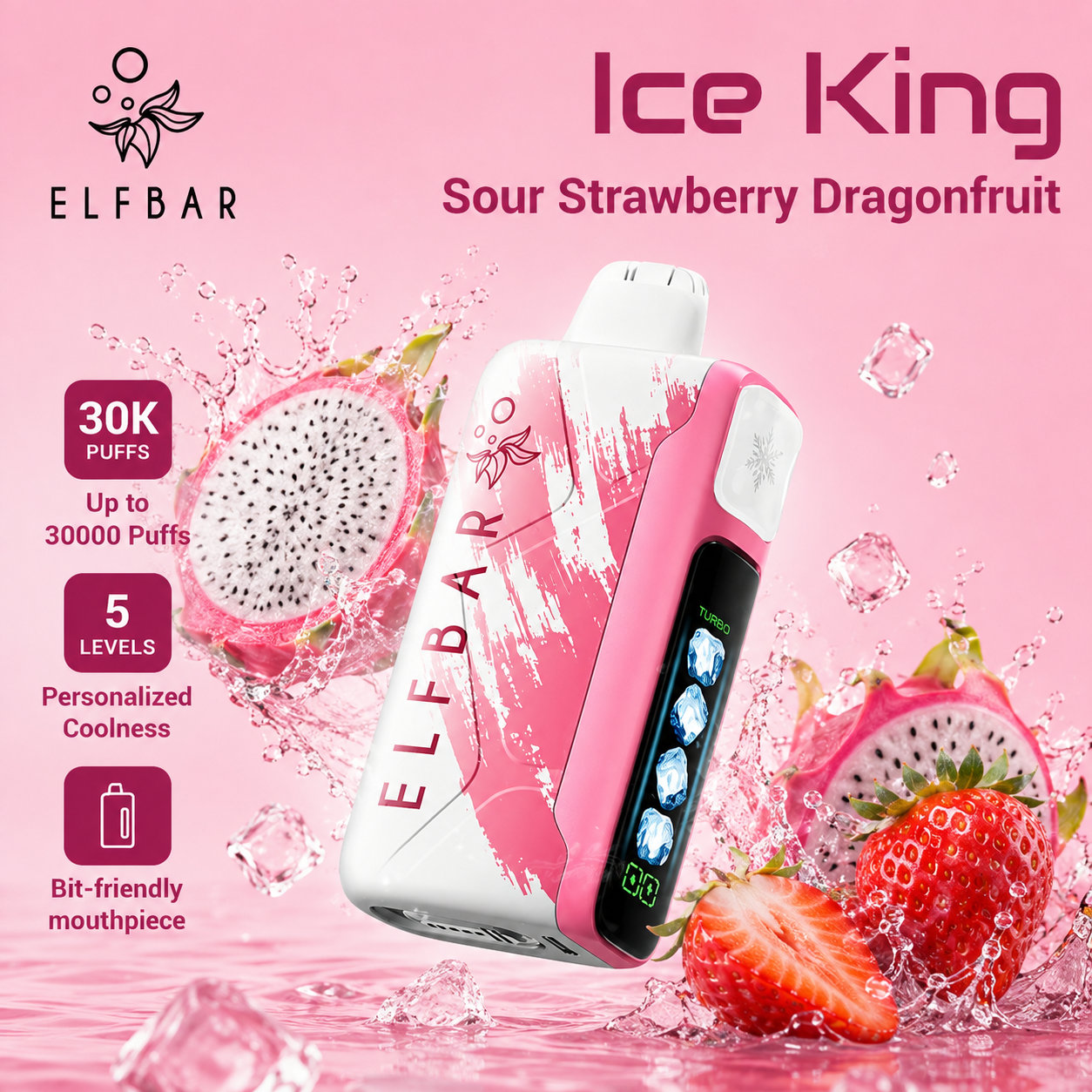 ELFBAR ICE KING 30000 PUFFS - Sour Strawberry Dragonfruit