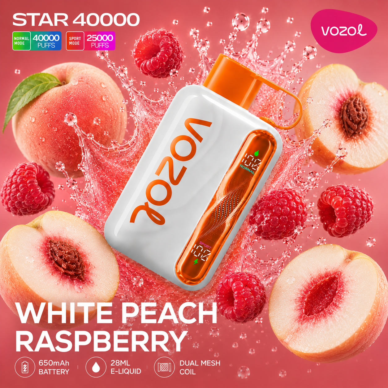 VOZOL STAR 40000 PUFFS - White Peach Raspberry