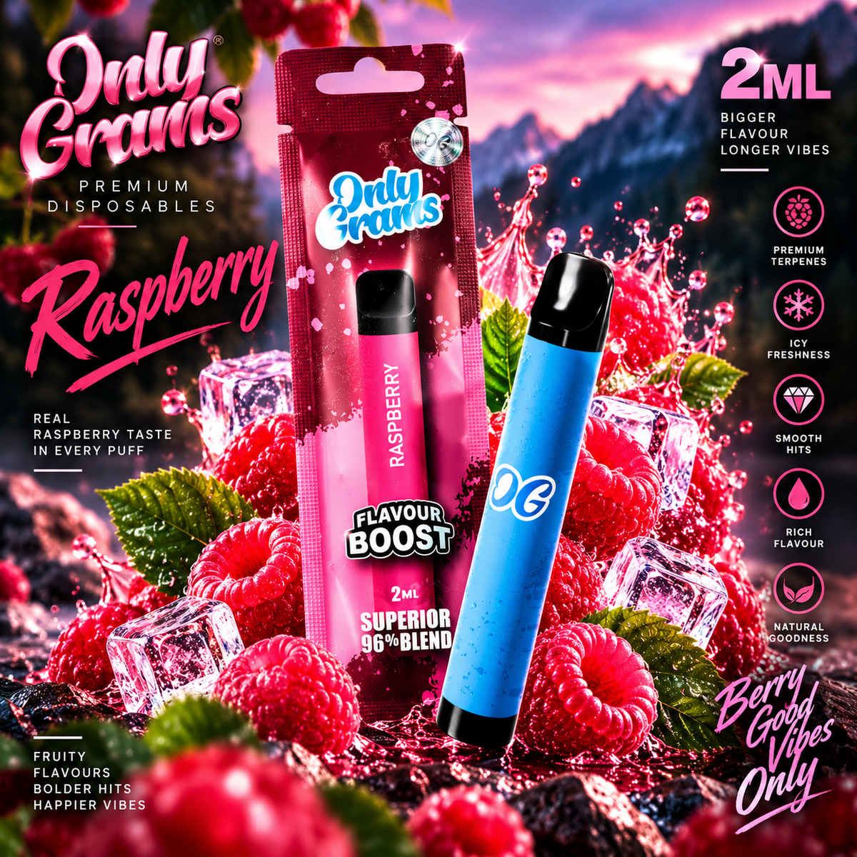 ONLY GRAMS SUPERIOR VAPE 96% Raspberry 2ML