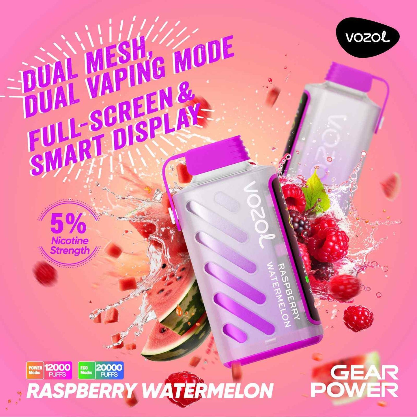 VOZOL GEAR POWER 20000 PUFFS - Raspberry Watermelon