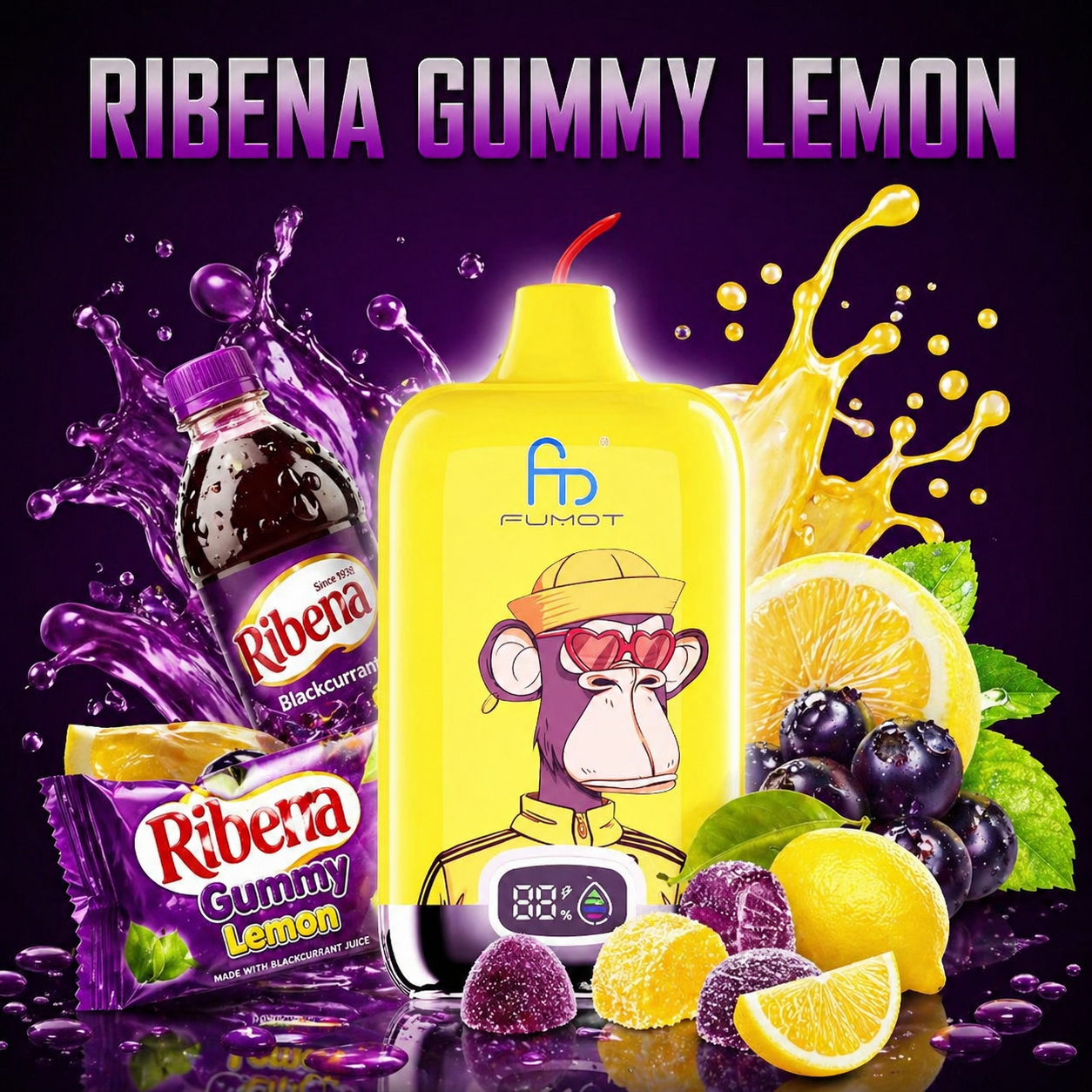 Fumot Digital Box 12000 Puffs Ribena Gummy Lemon