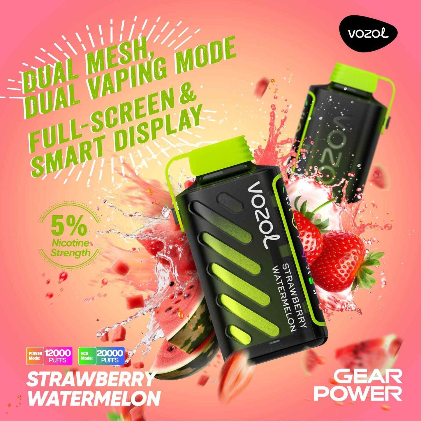 VOZOL GEAR POWER 20000 PUFFS - Strawberry Watermelon